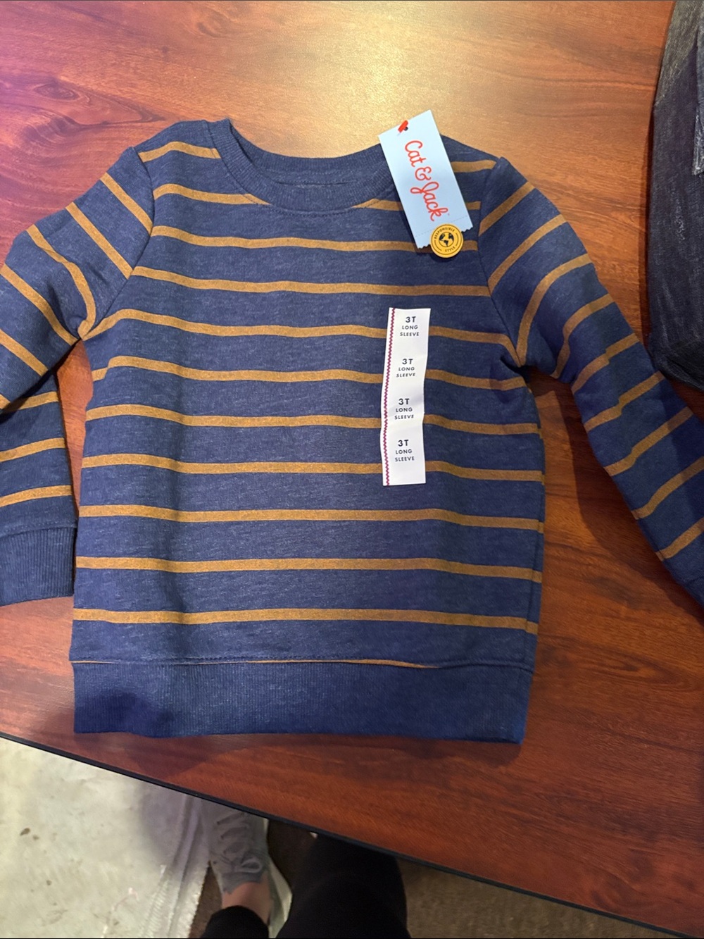 Cat & Jack Navy and Mustard Striped Kids Sweatshirt